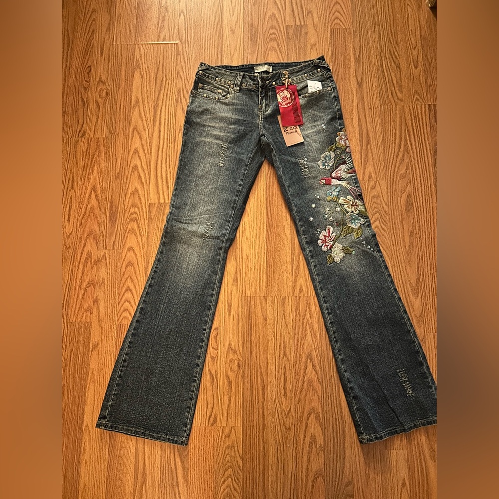 Y2K Vintage Z Co Womens Studded Embroidered Distressed Boot Cut Jeans NWT Sz 9